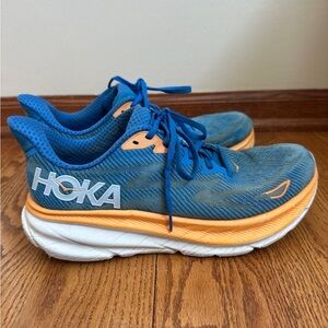 Hoka Clifton 9 Sneakers Mens 9.5 Blue Orange